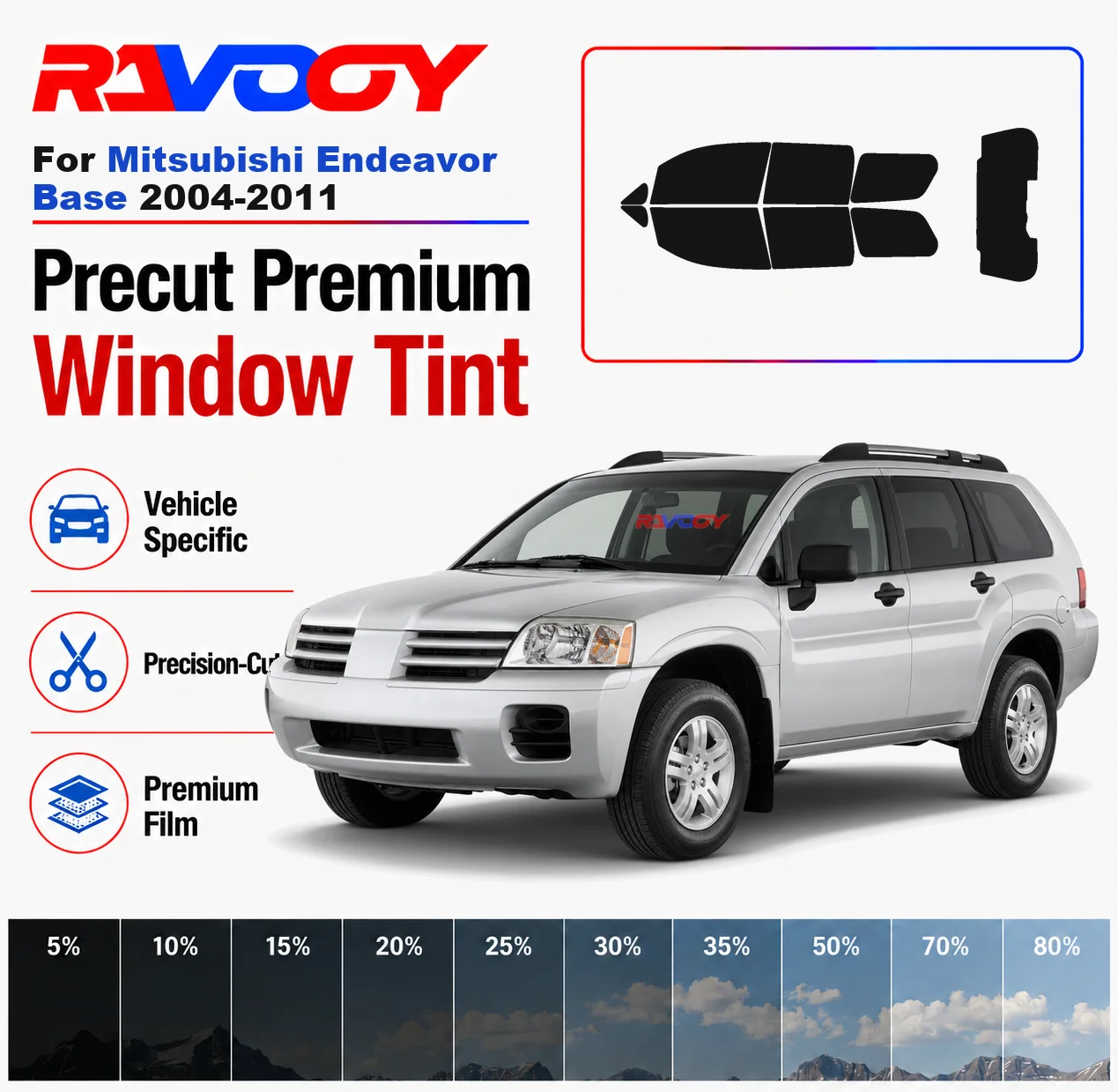 

Premium Precut Window Tint Kit Front Rear Windows Rear Windshield For Mitsubishi Endeavor Base 2004-2011 Nano Ceramic Film
