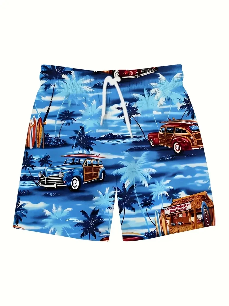 Men's Beach Pants Retro Car 3D Printed Shorts Men's Summer Breathable Shorts Fitness Street Shorts Men's Ropa Hombre