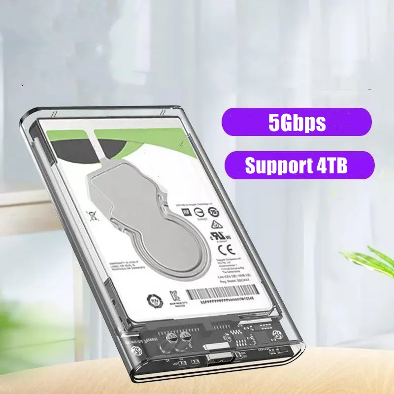 

Transparent External Hard Drive Case 2.5 Inch HDD SSD Case Micro-B To USB3.1 4TB Drive Housing Compatible UASP SATA III Laptop