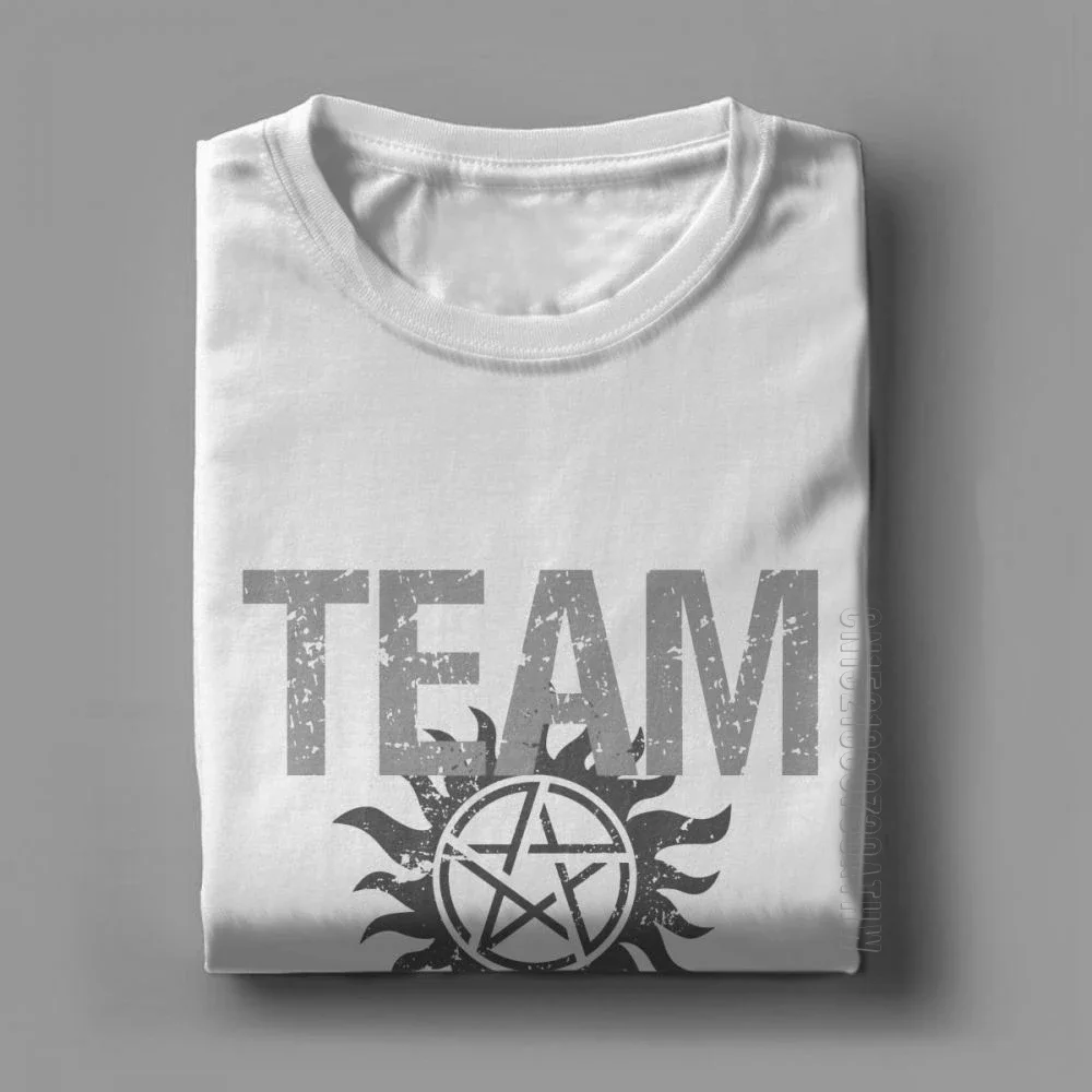 Man Supernatural T-Shirts Team Castiel Spn Brothers T Shirts Vintage Crewneck Short Sleeve Tops Pure Cotton Tee Shirt Normal