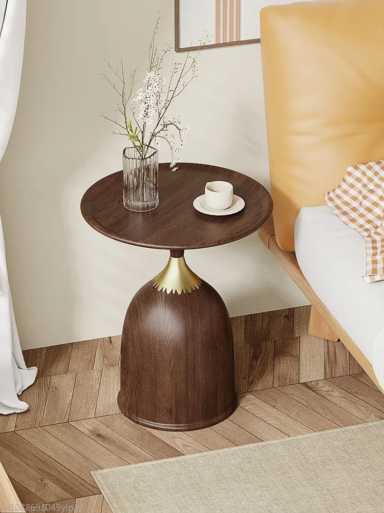 Walnut Color Side Table Italian Style Minimalist Round Coffee Table Simple Light Luxury Bedside Table Side  Sofa Furniture