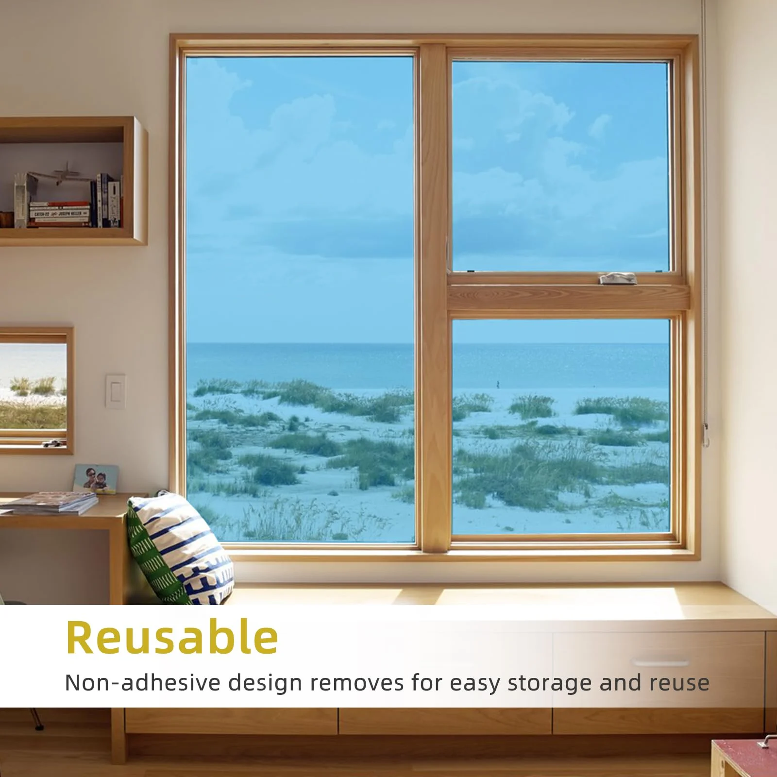 Blue Silver One Way Privacy Window Film Static Cling for Home Office UV Heat Reduction Glass Decoration Film