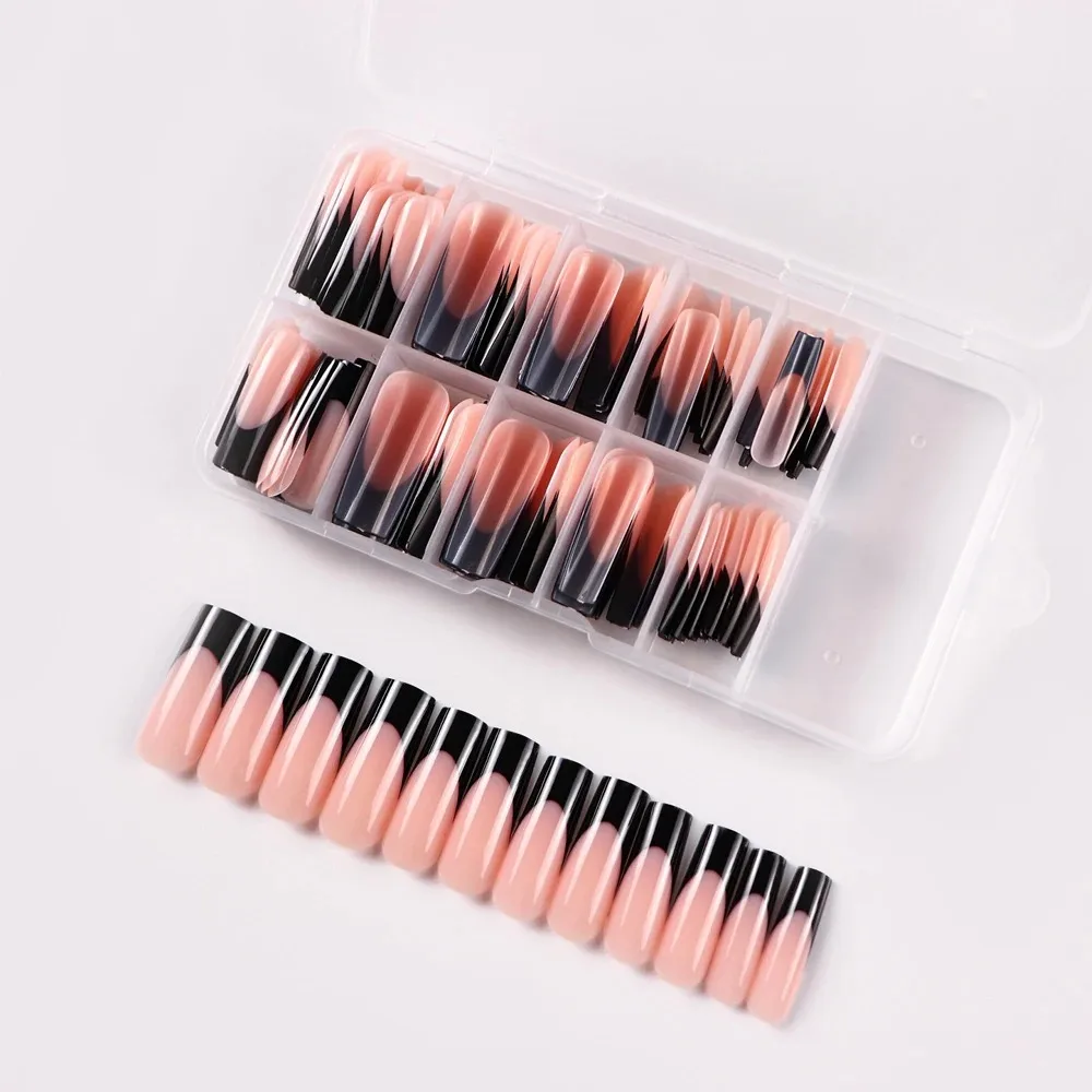 120 Pcs/Box French Tip Press On Nails Bulk White/Black Full Cover Professional Salon Artificial Detachable Coffin French Tips