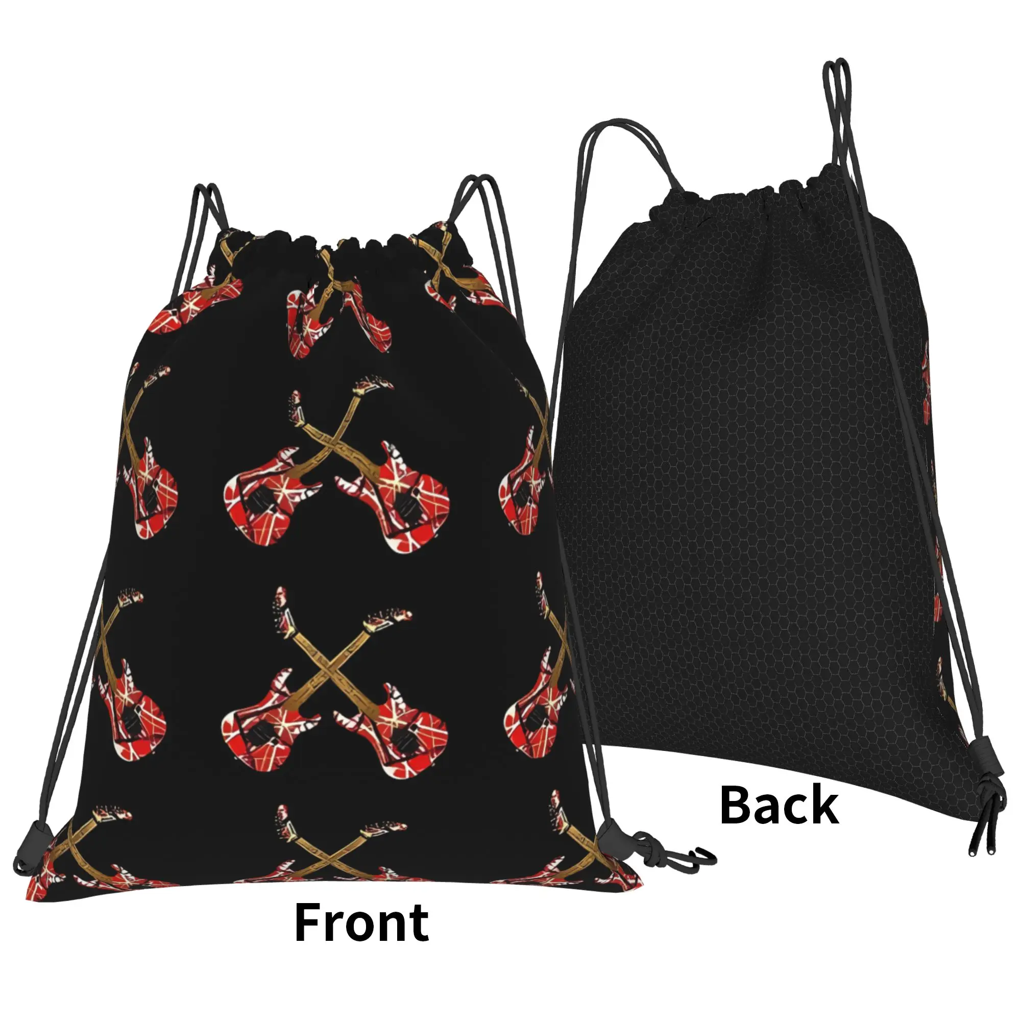 Two Red Guitar Van Halen Portable Travel Drawstring Bags Riding Backpack gym bag Storage Backpacks