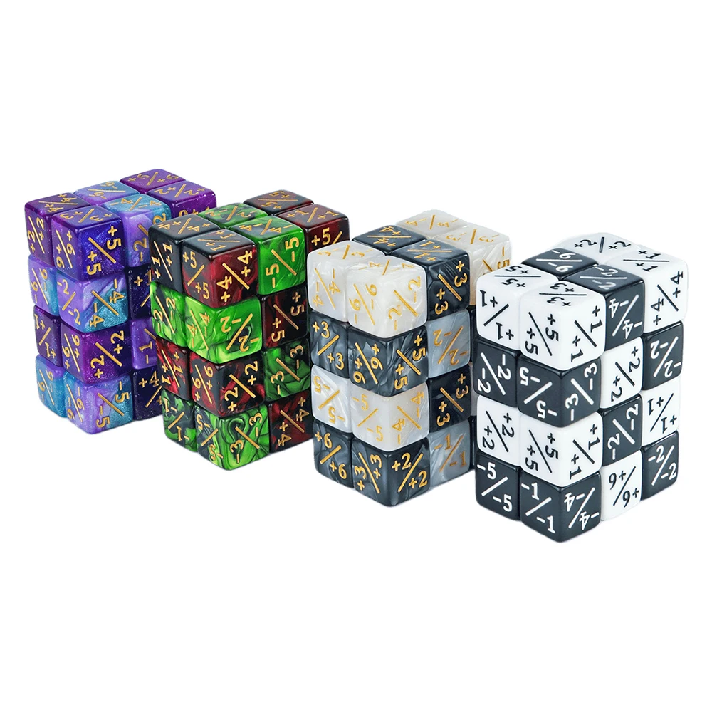 Six Sided Dice Set D6 Counters +1/+1 and -1/-1 Set of 10 Dice for Math Teaching ,Kid Arithmetic Toys, Card Game Accessories