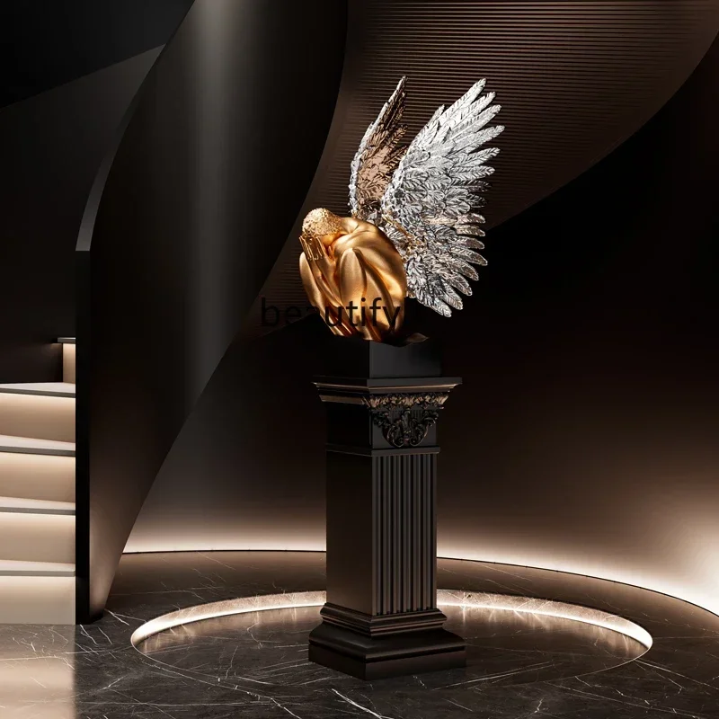 

ls 42Modern creative face-covering angel sculpture artistic figure floor-to-ceiling ornament, lobby villa decoration