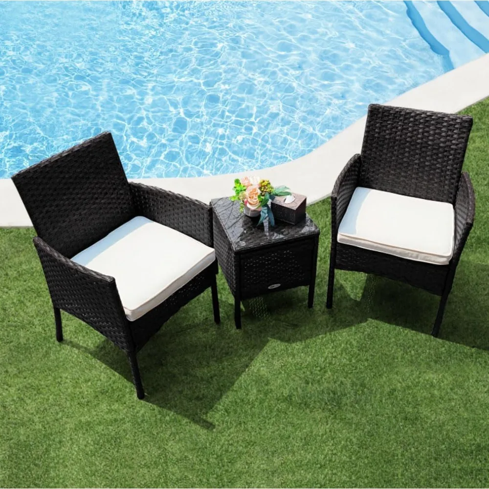 3 Stück Terrassen möbel Set, Veranda Rattan Korbs tühle mit Couch tisch