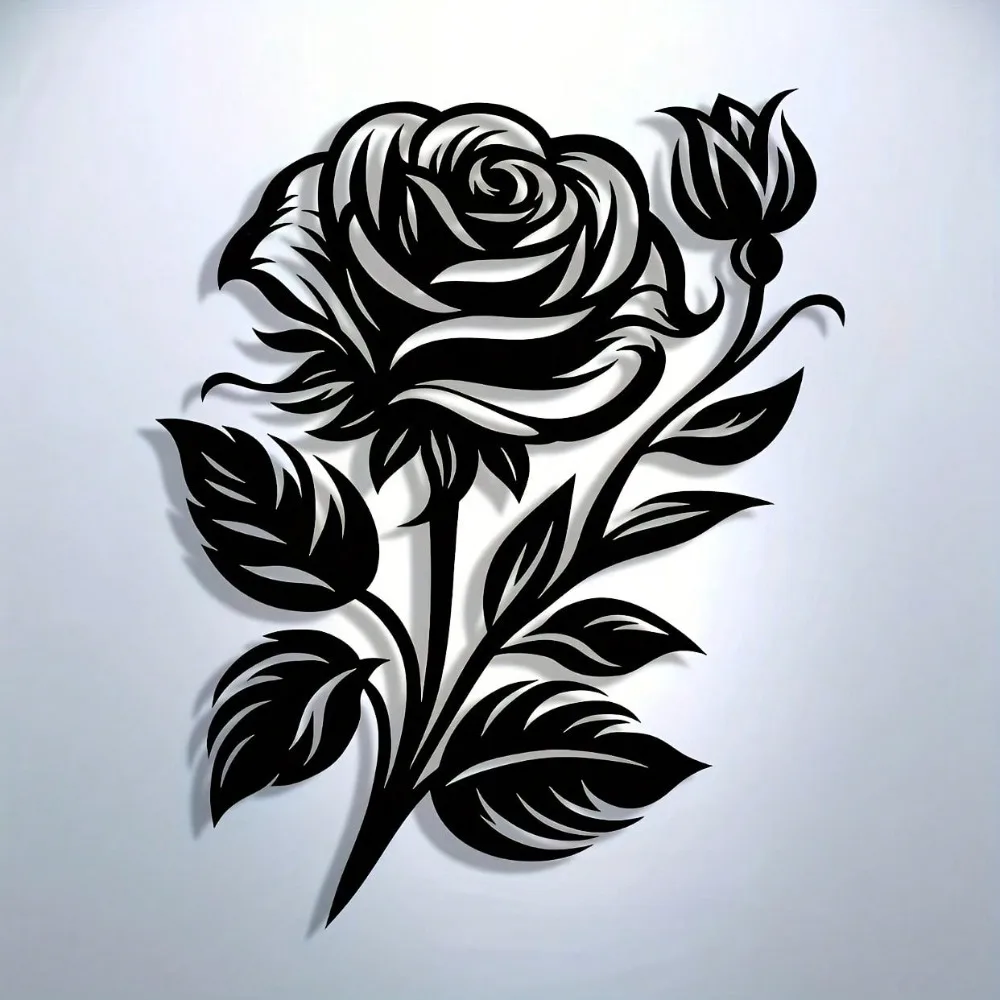 Black White Iron Wall Art, Rustproof Metal Flower Decor for Home Office Garden