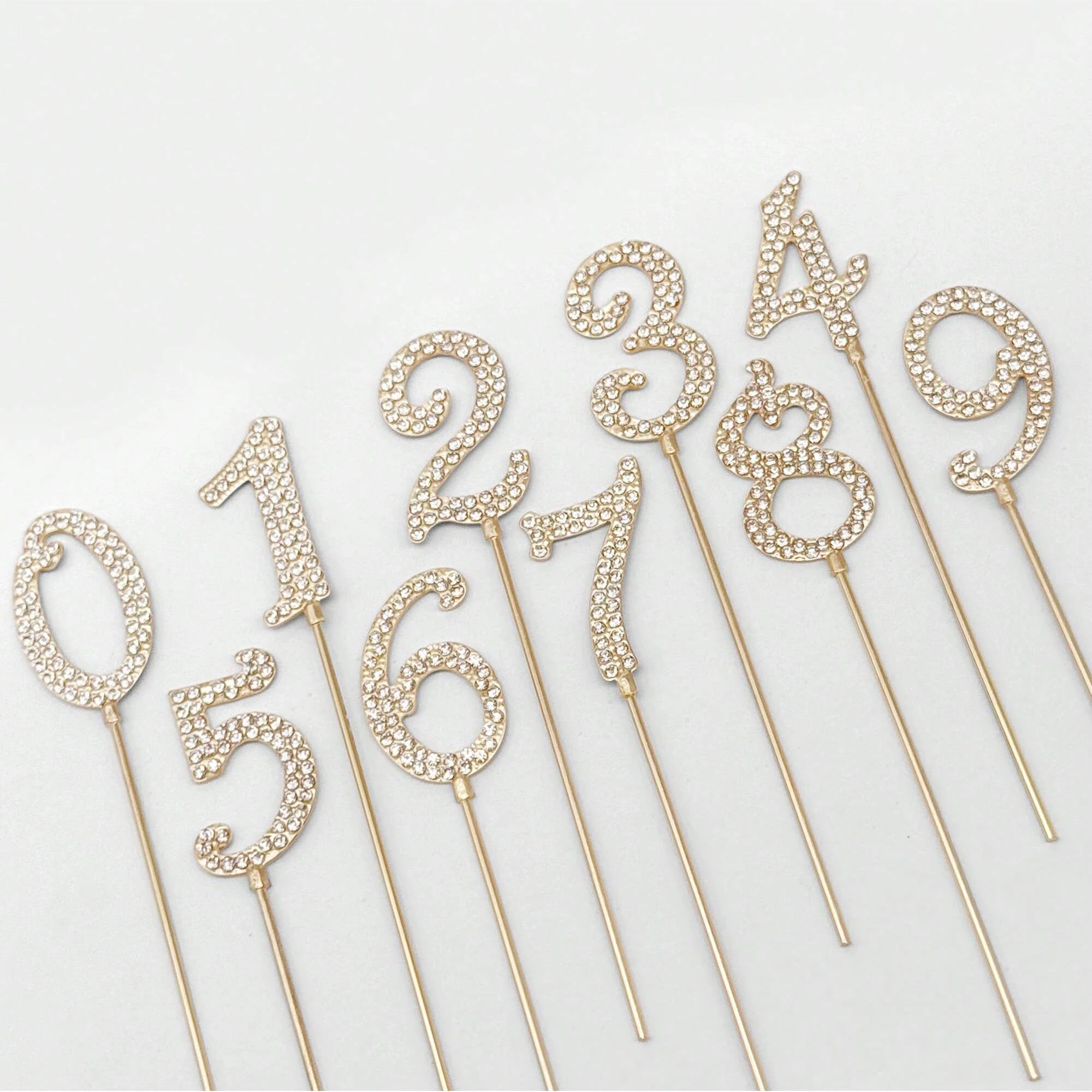 0-9 Legierungs-Strass-Tortendekorationen in Gold und Silber für Geburtstagsdekoration, Hochzeit, digitale Tortendekoration – Detail 2