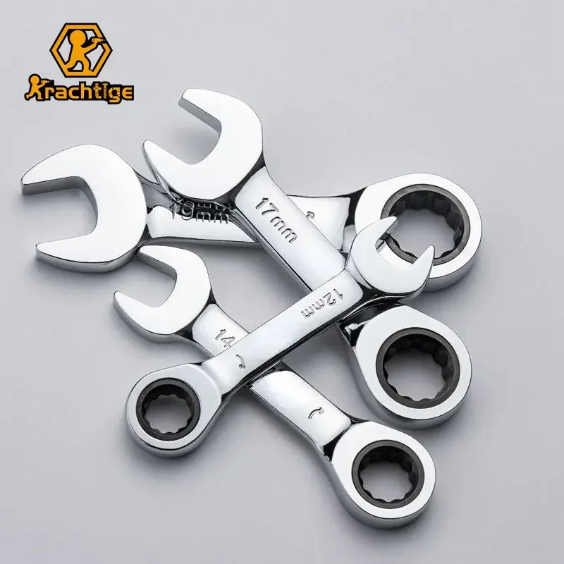 6-19mm Short Handle Quick Ratchet Wrench 72 Teeth Multi Functional Portable Short Dual-use Plum Blossom Small Wrench Hand Tools