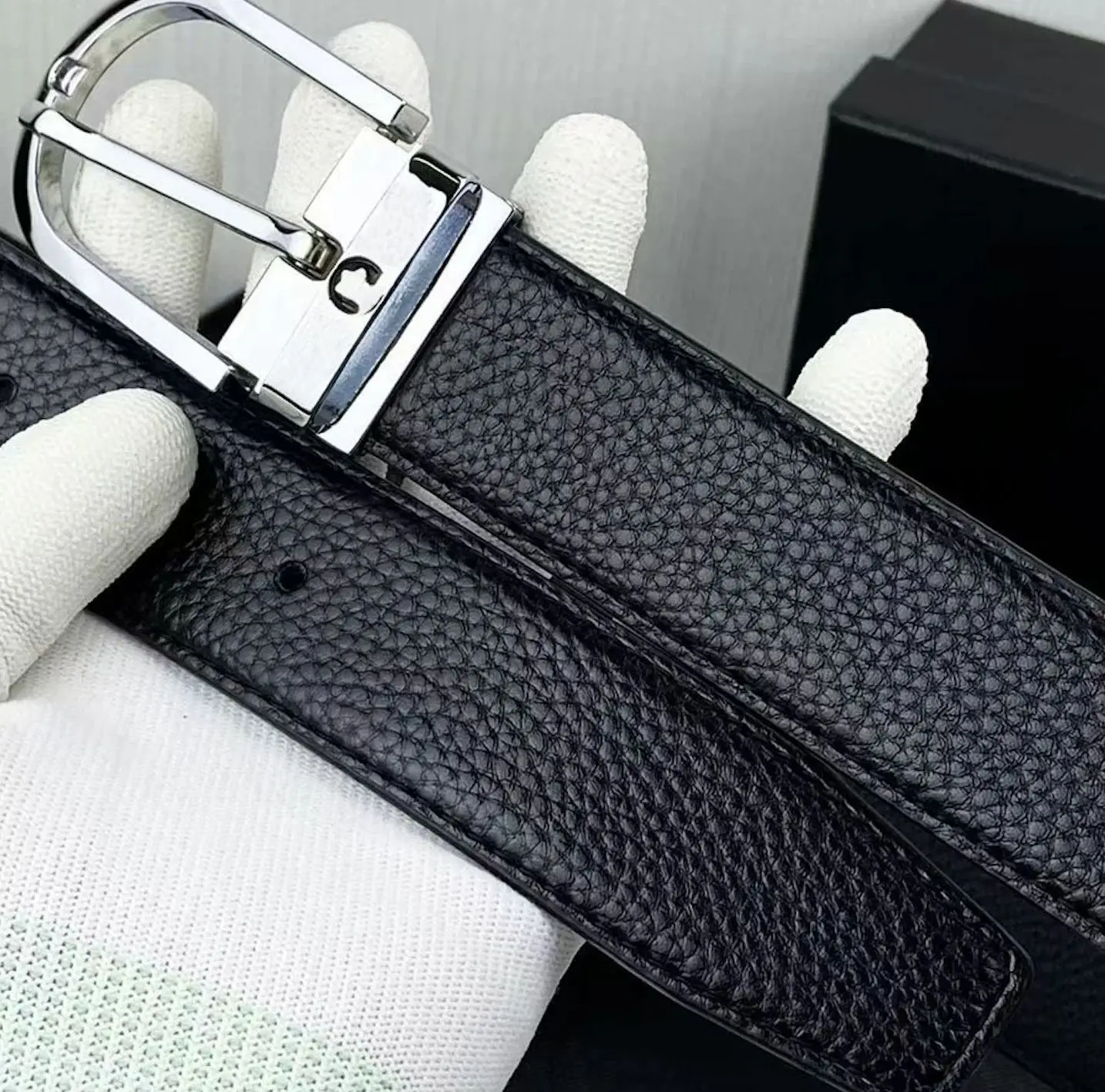 Мужской ремень Wanjia из натуральной кожи — дизайн пряжки с текстурой личи |   Молодежный повседневный деловой ремень для джинсов и брюк