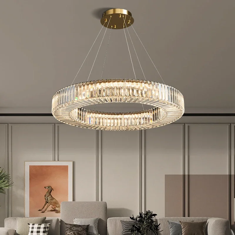 Luxury Diamond Crystal Chandelier Modern LED Hanging Lamps Gold Metal Lighting Fixture for Living Room Bedroom Dining Kitchen