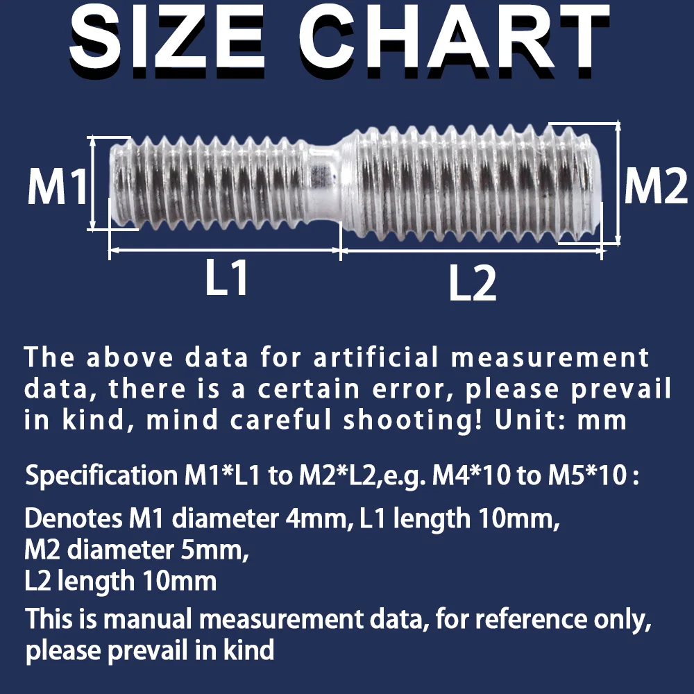 M3 M4 M5 M6 M8 M10 M12 M14 M16 304 Stainless Steel Reducing Conversion Screw Double-Ended Headless Screws Bolt Camera Adapter