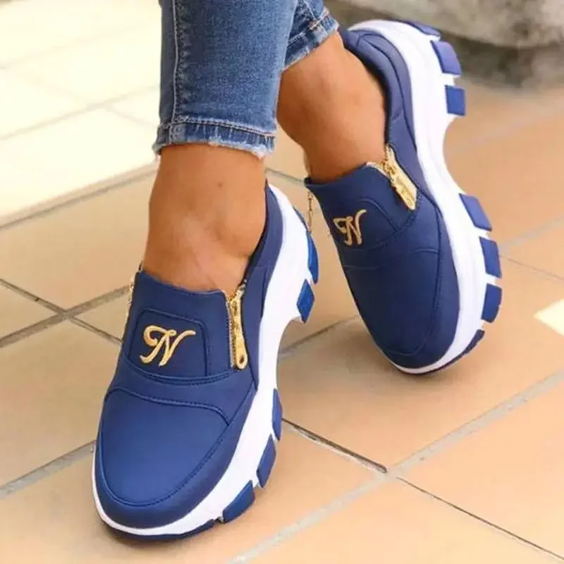 Women Sneaker Autumn Zipper Vulcanized Shoes Woman Casual Non-slip Platform Female Breathable Shoes Ladies Flat Footwear