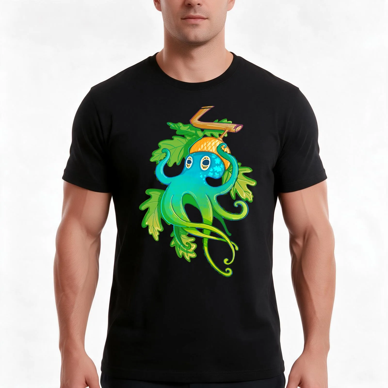 Acorn + Octopus T-Shirt Summer Casual Cotton Tee Oversized Streetwear Tops Vintage Graphic Print Loose Fit Short Sleeve