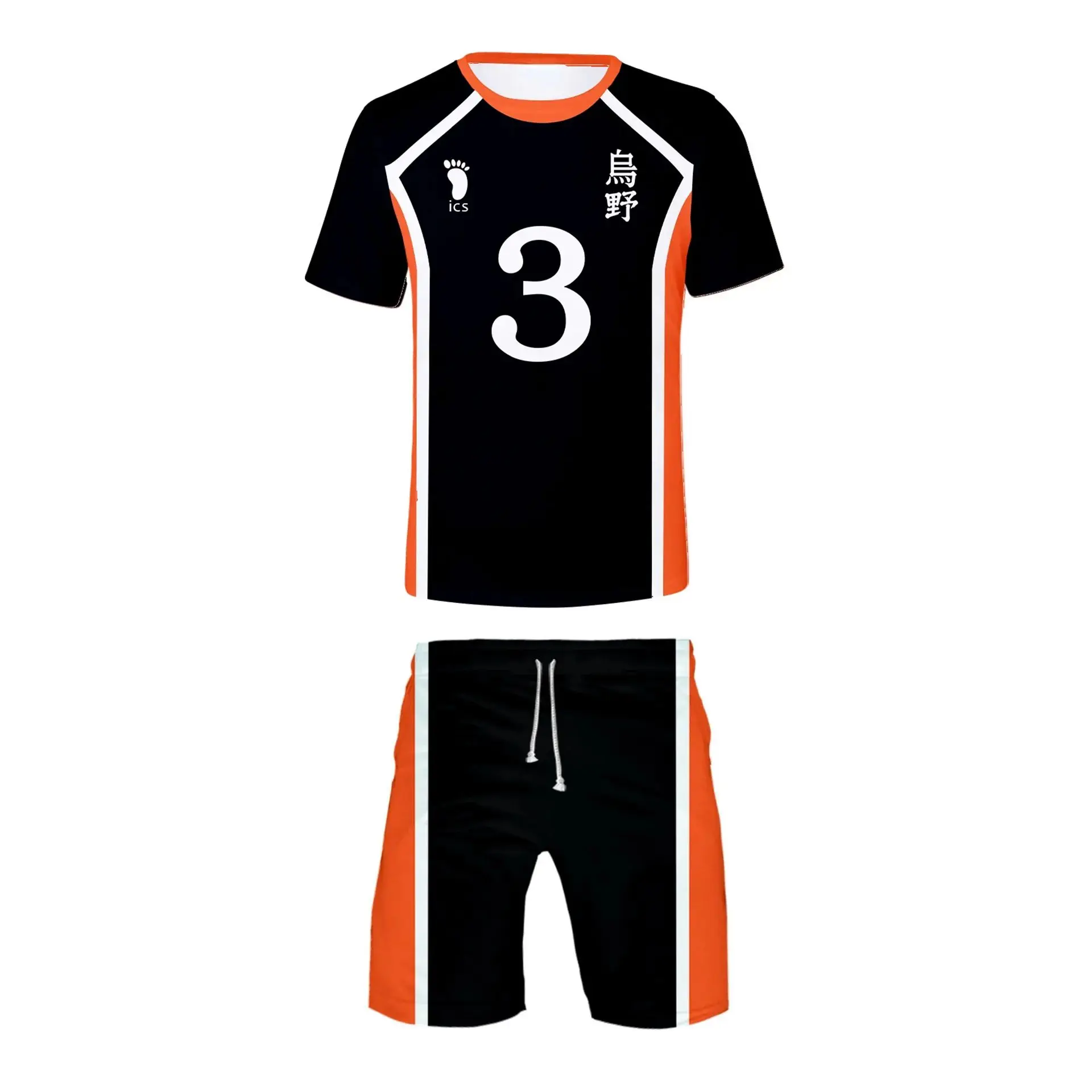 Volleyball Team Uniform Training Clothes Tshirt 3D T-shirt +Short Men/Women O-neck Fashion Haikyuu 2pcs set Unisex clothing