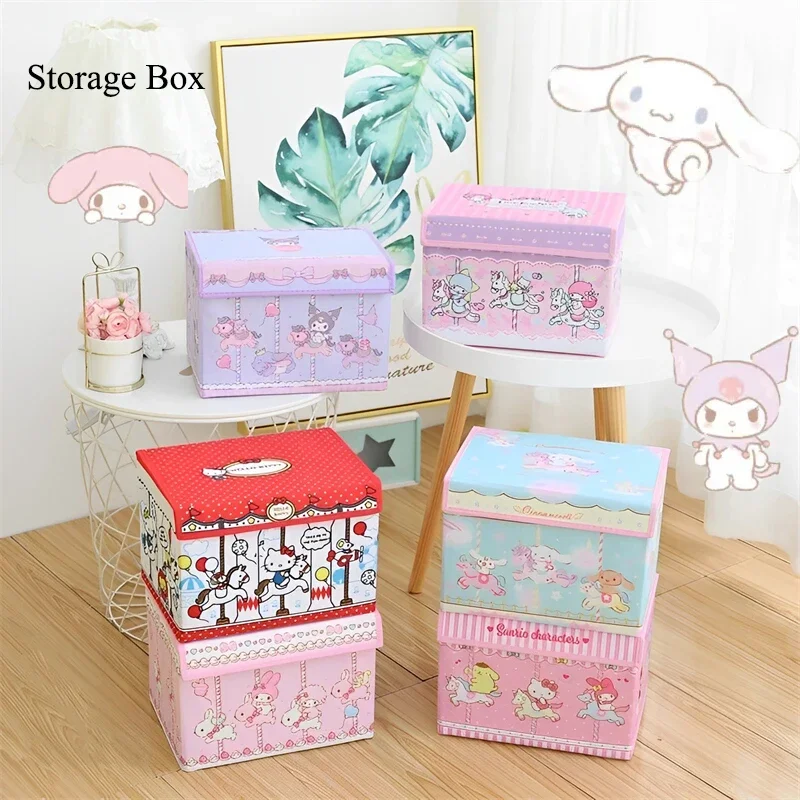 

Sanrio Kawaii Hello Kitty Storage Box Cartoon My Melody Car Trunk Home Wardrobe with Cover Finishing Box Exquisite Jewelry Gift