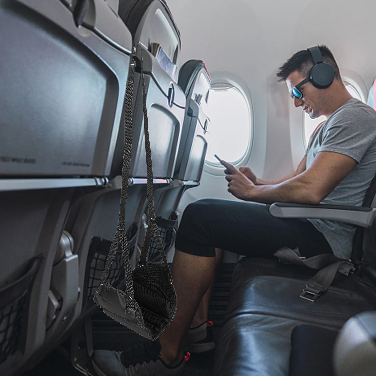 

Portable Airplane Footrest Hammock Adjustable Design Comfortable Oxford Cloth Travel Leg Support Prevent Numbness