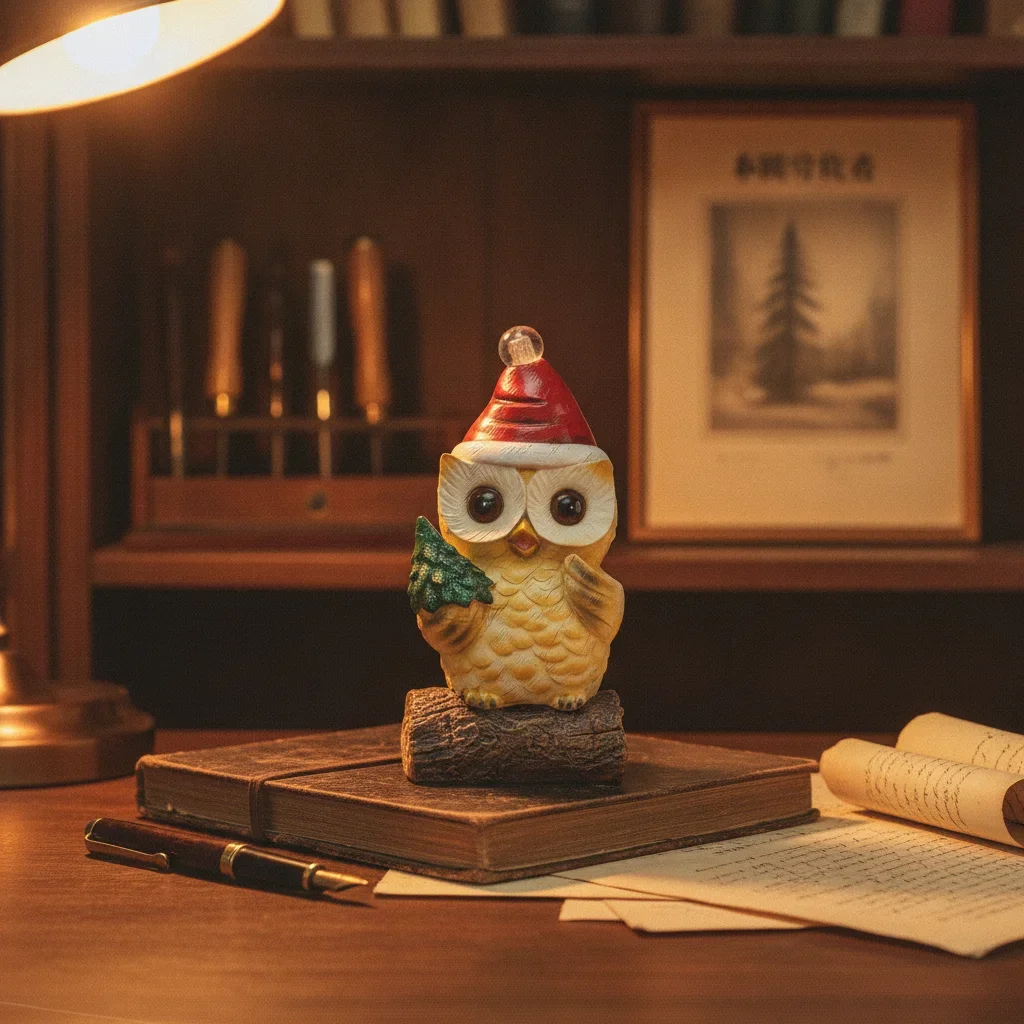 VILEAD Original Design Christmas Owl Holding Candy Cane Resin Artistic Figurine Decorative Statuette For Home Holiday Decoration