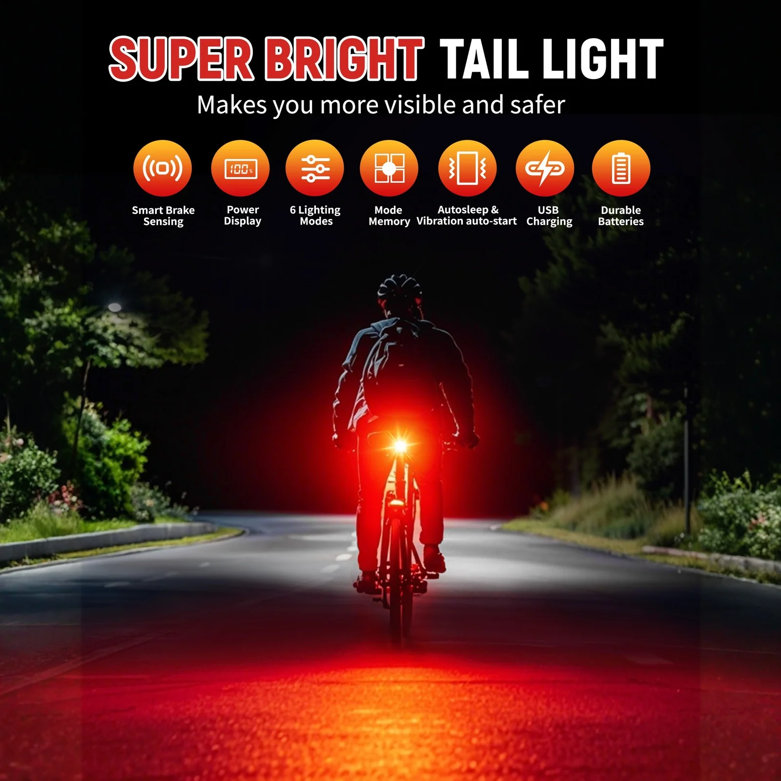 

Умный задний фонарь для велосипеда с цифровым дисплеем заряда батареи, 6 режимов, автоматическое включение при торможении, водонепроницаемость IP55, перезаряжаемый велосипедный фонарь