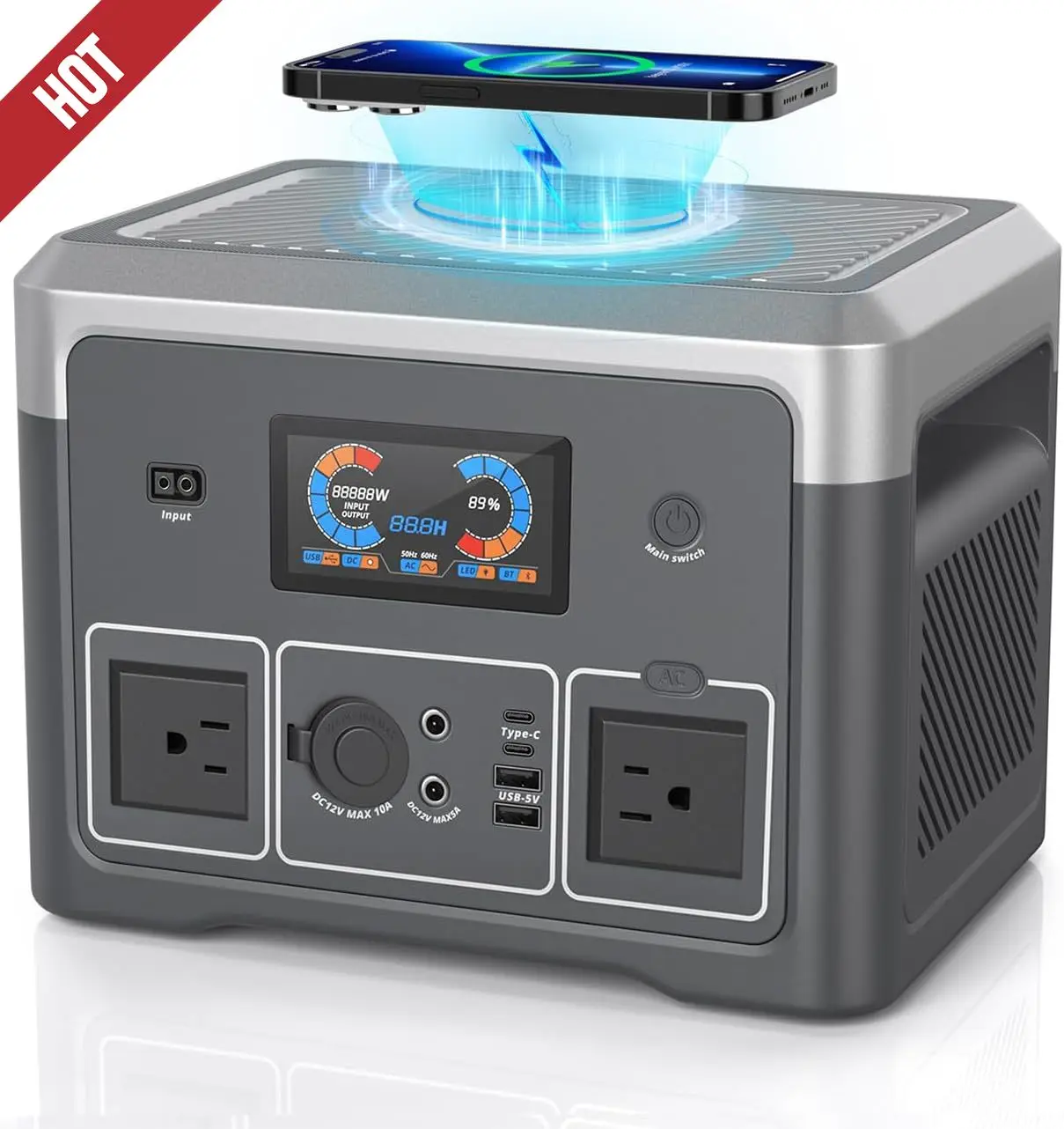 

Portable Power Station 600W 665.6Wh LiFePO4 Battery Backup Solar Generator with 2x 600W AC Outlets(Surge 1800W),LED Lights