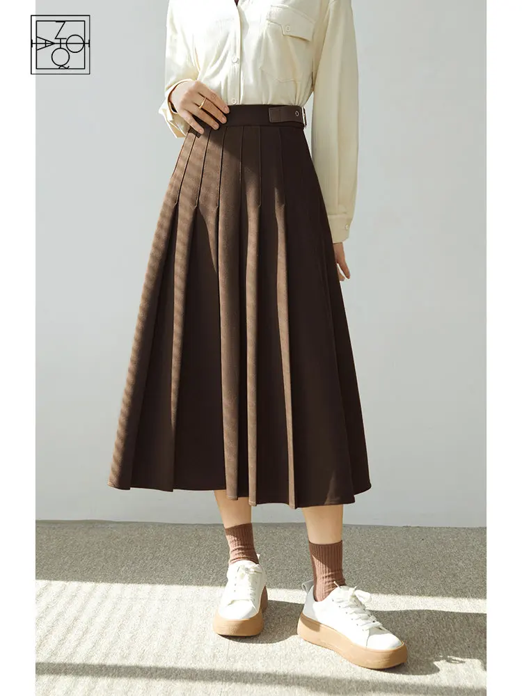 ZIQIAO British Style Women's Skirts All-match Commuter High Waist Thin 2022 Autumn Office Lady Vintage Female Pleated Skirt