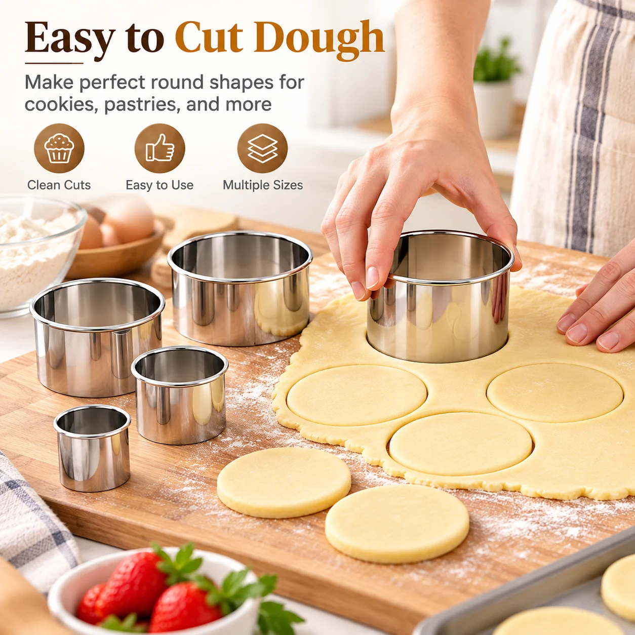 11/12-teiliges Mousse-Ring-Set aus lebensmittelechtem Edelstahl mit gerolltem Rand, leicht zu reinigen, runde Formen zum Formen von Fondant, Gebäck und Donuts für das Backen zu Hause – Detail 3
