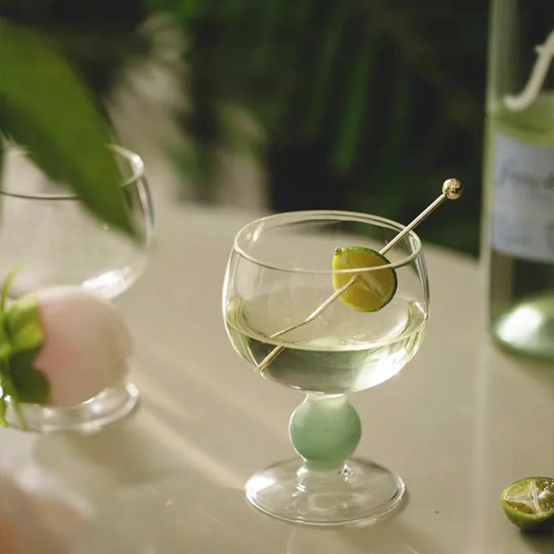 1 Piece Jade Green Smart Wine Glasses Cup with Stem Short Stem Cocktail Juice Goblet Drinkware for Bar