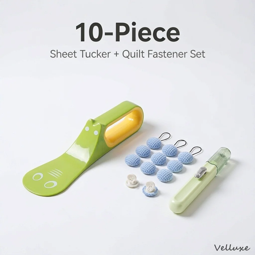 10Pcs Sheet Tucker & Quilt Fastener Set, Mattress Lifter Up to 6cm, Needle Free Duvet Holders, PET Bed Making Tool Kit