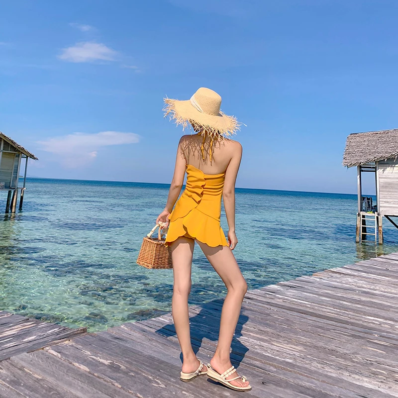 2025 New Swimsuit Women's Summer Sexy Pool One-piece Swimwear Elegant Chic Ginger Conservative Seaside Vacation Sling Swimsuits