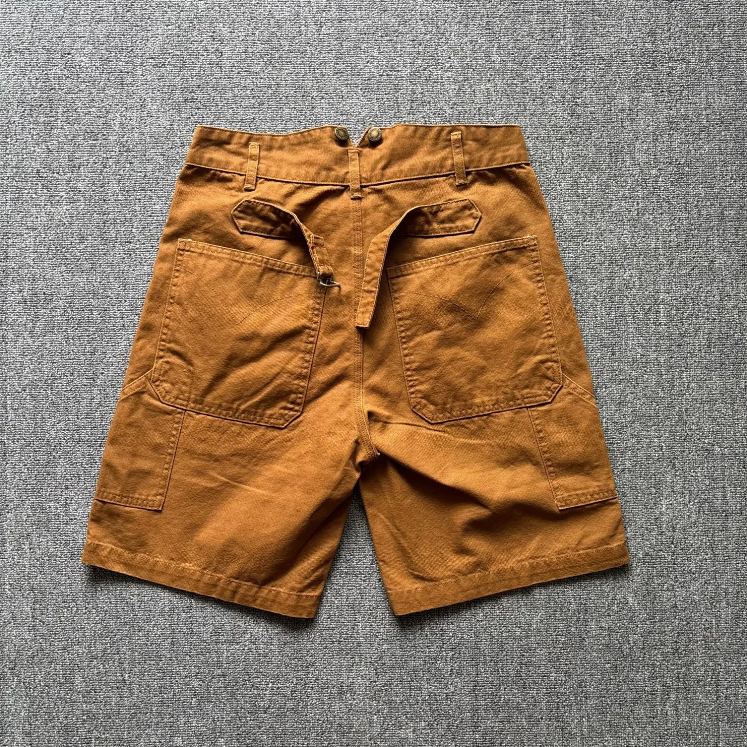 12OZ canvas wear-resistant fabric summer men's loose straight five-quarter pants Ami khaki multi-pocket workwear casual shorts