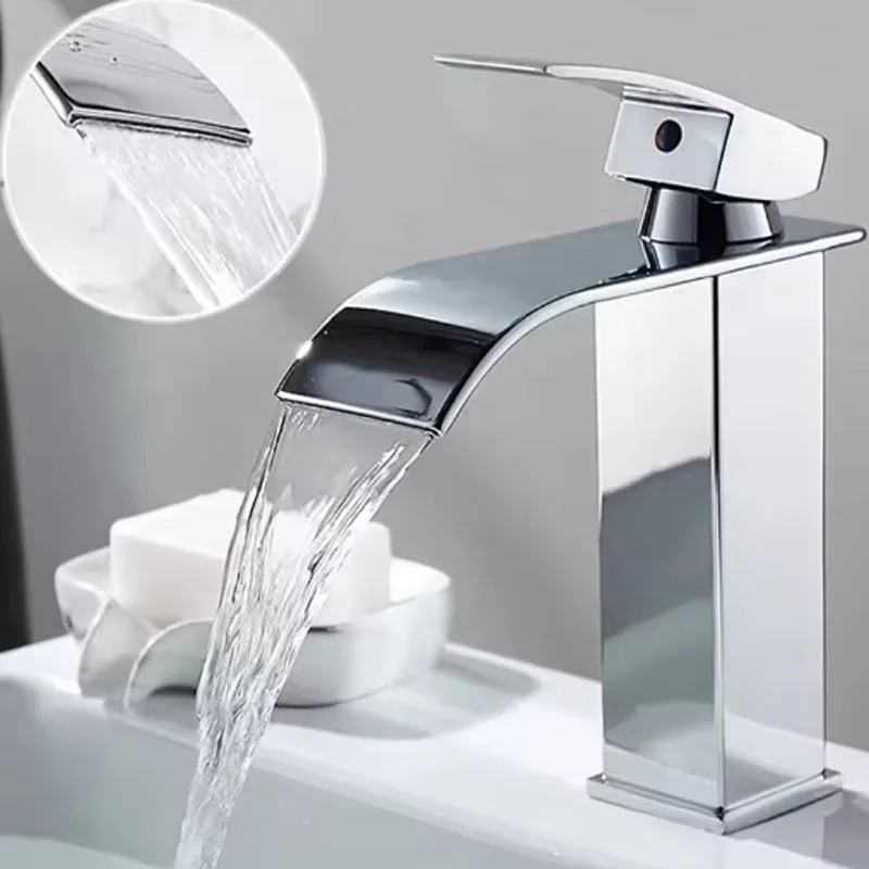 Waterfall Wash Basin Stainless Steel High And Low Faucet Black Hot And Cold Toilet Wash Basin Bathroom