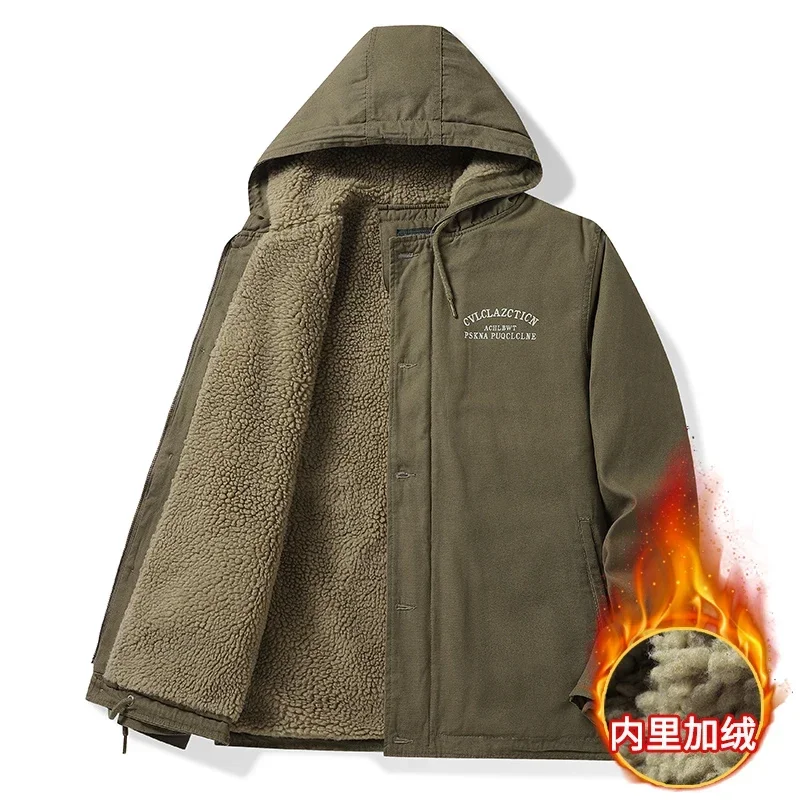 Chaquetas de invierno de felpa para hombre, chaqueta fría gruesa para motocicleta, Parkas con capucha, chaqueta con forro de piel de cordero