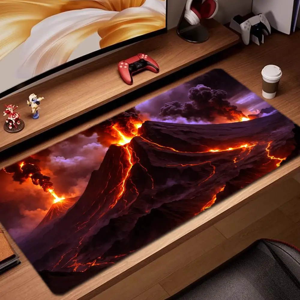

Artistic volcano Mouse Pad Game Accessories keyboard pad XXL large locking edge 900X400 mm table mat Gaming mousepad