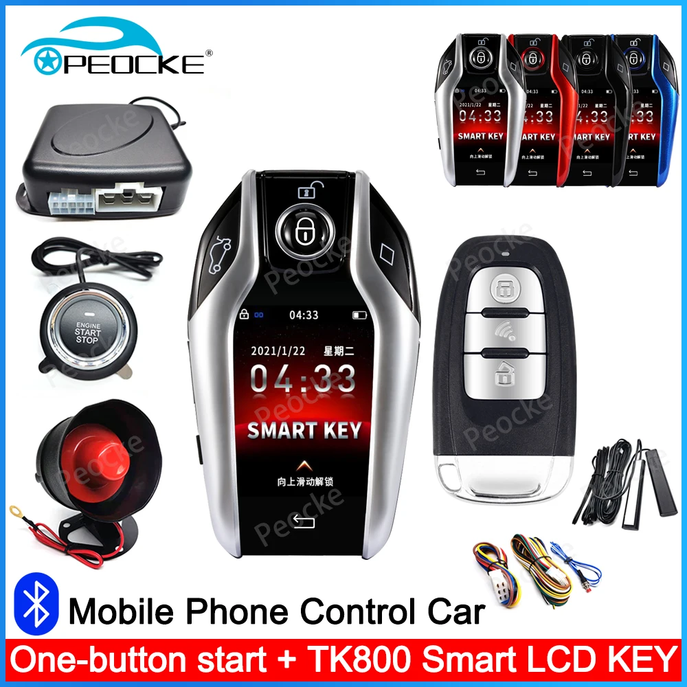 Car Alarm Push Start System with TK800 LCD Smart Key APP Remote Control Start Stop Engine Ignition PKE Keyless Entry System