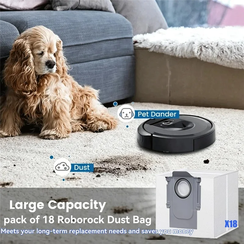 

-A14E 18 Pack Dust Bags For Roborock Q5 Q5+ Q7 Q7+ Q7 Max Q7 Max+ S7 Maxv Ultra S8+ S8 Pro Ultra Robot Vacuum Cleaner Bags