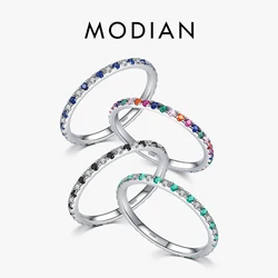 Modian Regenbogen CZ Finger Ringe für Frauen Stapelbar Dünne 4 Farbe Hochzeit Engagement Band 925 Sterling Silber Edlen Schmuck 2021
