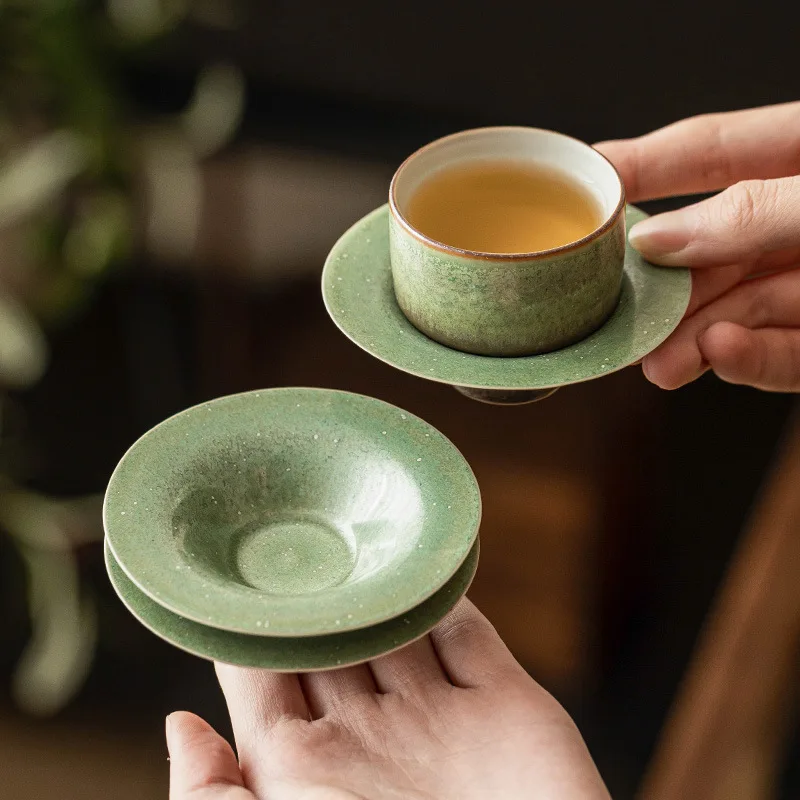 

Glazed Green Starry Sky Coaster Non Slip Heat Resistant Tea Tray Simple Retro Tea Accessory Single