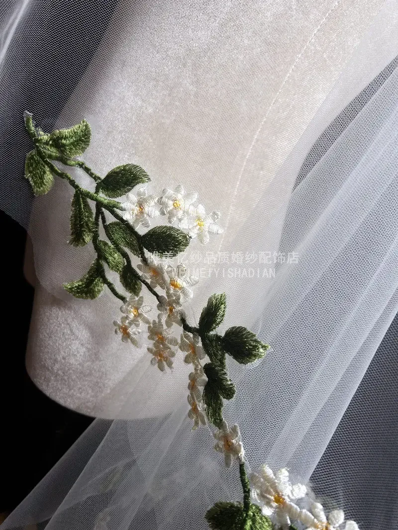 New white leaf embroidery small flower veil bridal wedding photo veil wedding styling veil photography guest video