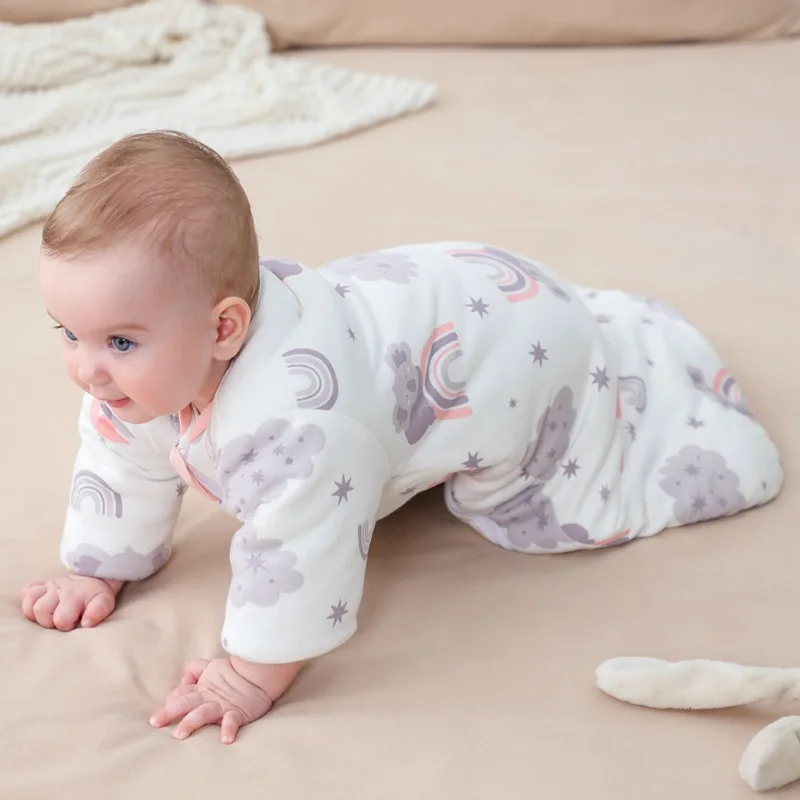 Baby zipper sleeping bag for 1-3 years old pure cotton autumn and winter baby cold kick padded sleeping bag for newborns