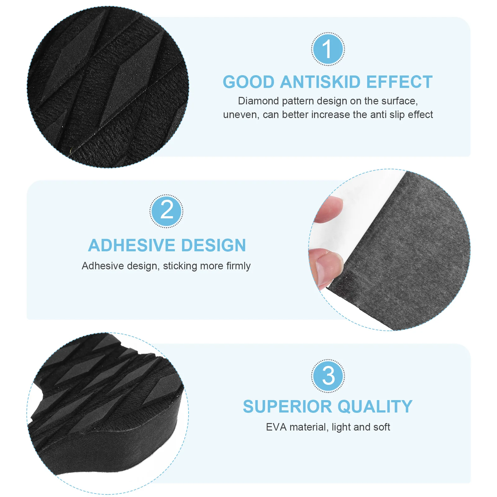 

3pcs Non-slip EVA Mat for Surfboard Tail Super Grippy Adhesive Boardshorts Max Stick Wider Spread Easy Operation