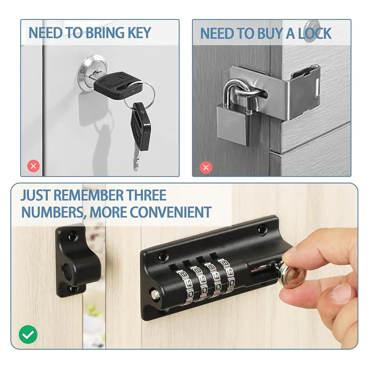 Password Lock Black Bolt Metal Door Anti-Theft Safety Combination Digit Padlock
