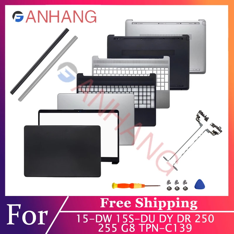 Nowa obudowa laptopa do modeli 15S-DU 15S-DY 15-DW TPN-C139 250 255 256 G8, dolna obudowa, czarna/srebrna, część zamienna do naprawy.