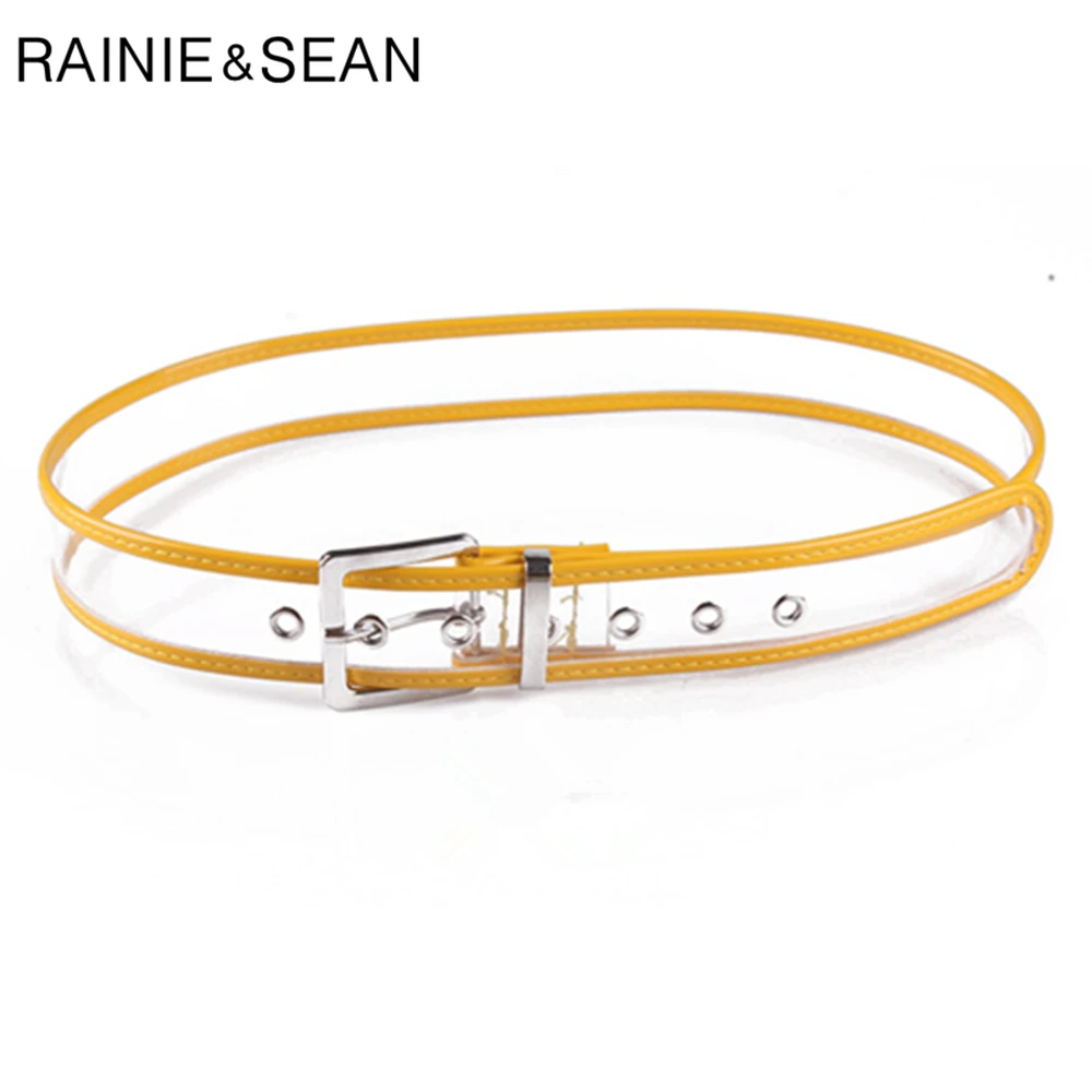 

RAINIE SEAN Yellow Women Belt Transparent Pin Buckle Ladies Belt PVC Plastic Patchwork Fashion Design Belt for Women New