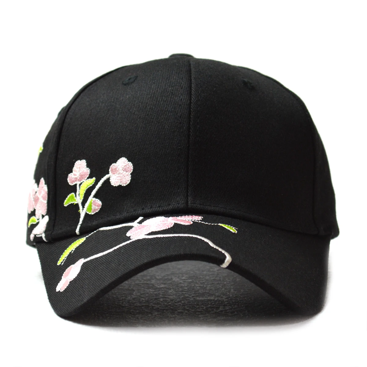 JK Korean Flower Embroidery Baseball Caps Women Girl Cute Plum Outdoor Long Brim Sun Visor Hats Cotton Adjustable Sports Cap