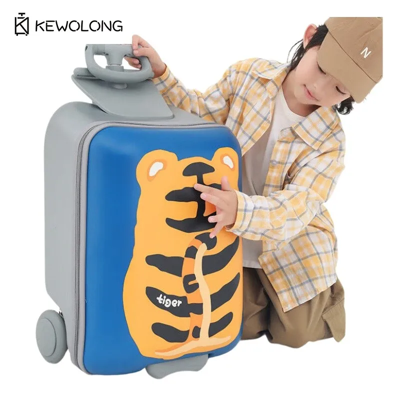 Kids Ride-On Luggage,Sit & Ride Trunk w/ Adjustable Handle, Cartoon Cabin Bag for Toddler Travel, Baby Carry-On Case for Airport