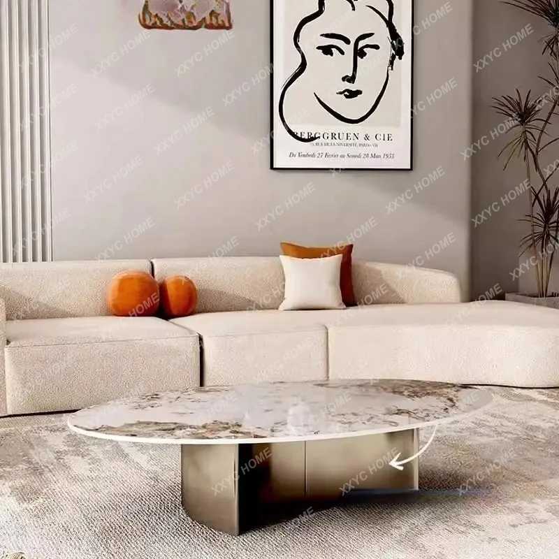XX  LXPure handmade light luxury furniture rock slab oval coffee table modern simple marble tea table