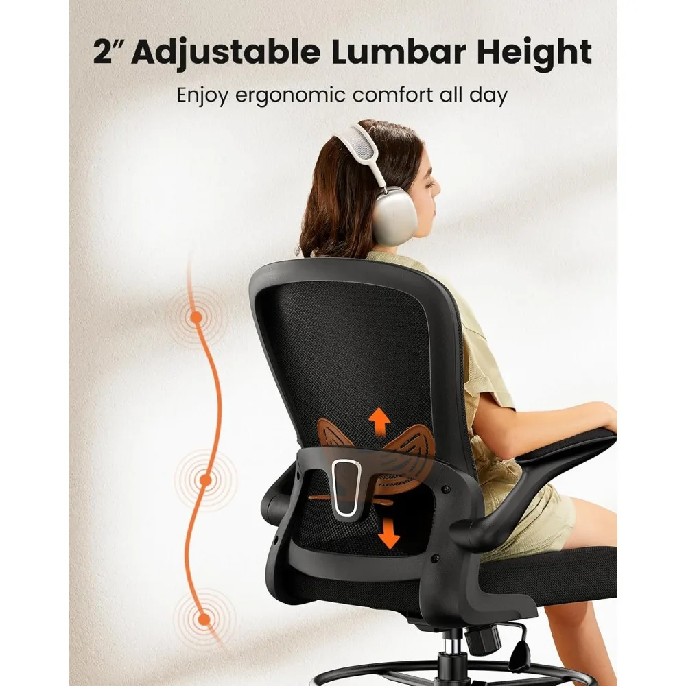 Ergonomic Adjustable Height Office Chair with Flip-Up Armrests for Standing Desks