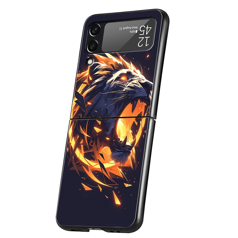 Löwe Muster Harte PC Telefon Fall Für Samsung Galaxy Z Flip 6 5 4 Schwarz Abdeckung Für Galaxy Z Flip 3 faltbare Stoßfest Capas Fundas – Detail 1