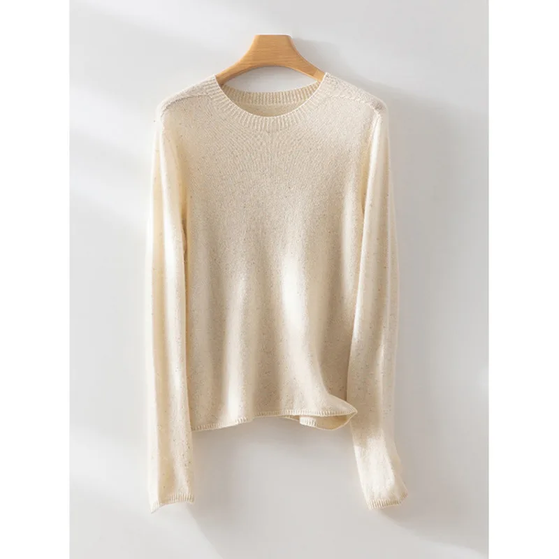 Winter Cashmere Wool Sweater Women Seamless Round Neck Long Sleeved Knitted Sweater Tops